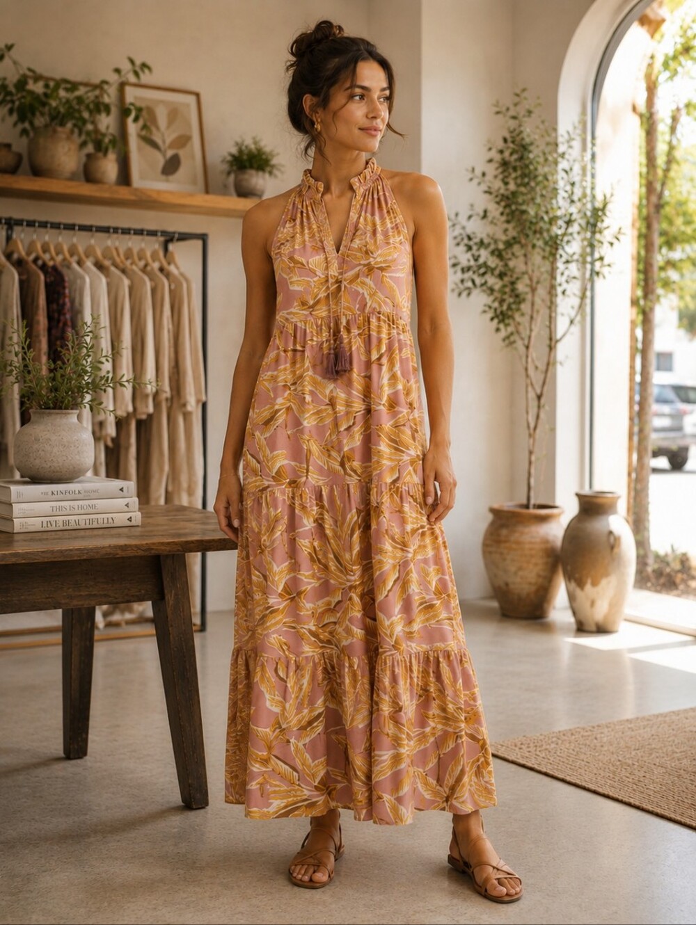 NWT Anthropologie Boemo Maxi Dress‎ Floral Tassels V Neck Sleeveless R4592